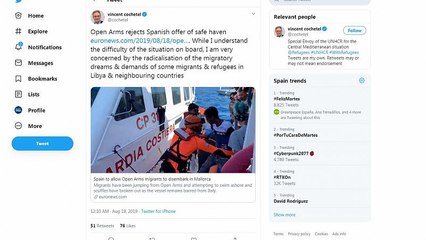 Alto representante de la ONU critica "radicalización" de las demandas de los migrantes del Open Arms