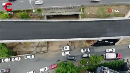 Fikirtepe’de su basan metrobüs alt geçidi havadan görüntülendi