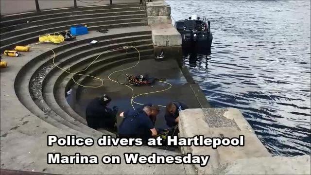 Police divers at Hartlepool Marina on Wednesday morning