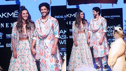Shibani And Farhan Walk The Ramp Together At LFW Day 2