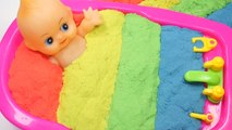 Learn Colors Kinetic Sand Baby Doll Bath Time DIY Stripe Jelly Pudding