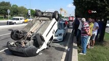 Pendik'te takla atan araç karşı şeritteki aracın üstüne düştü