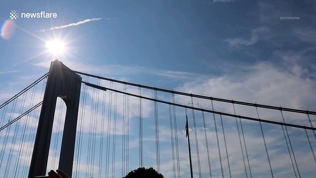 Spectacular tandem aerial display by American and British military jets leaves New Yorkers in awe