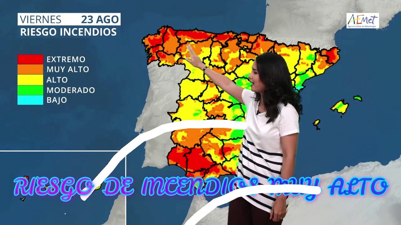 #TusNoticiasEltiempoHoy AEMET Riesgo de Incendios muy alto Jueves 22 de Agosto de 2019