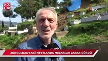 Zonguldak'ta heyelan oldu, mezarlar zarar gördü