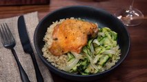 Crispy Chicken Thighs over Melted Zucchini