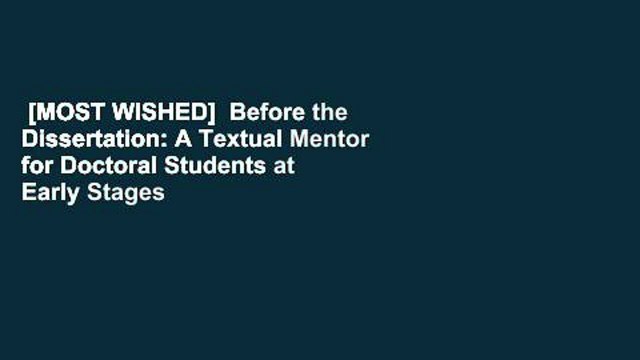 [MOST WISHED] Before the Dissertation: A Textual Mentor for Doctoral Students at Early Stages of