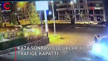Yolu trafiğe kapattılar... Kaza sonrası çocuklardan alkış ve ıslıklı tepki!