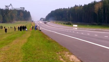 Fighter landing on highway