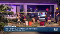 Two people critical after motorcycle crashes into a house in Tempe