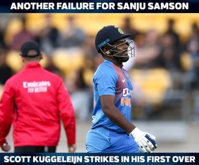 Download Video: IND vs NZ 5th T20I: Sanju Samson departs early again, Scott Kuggeleijn strikes