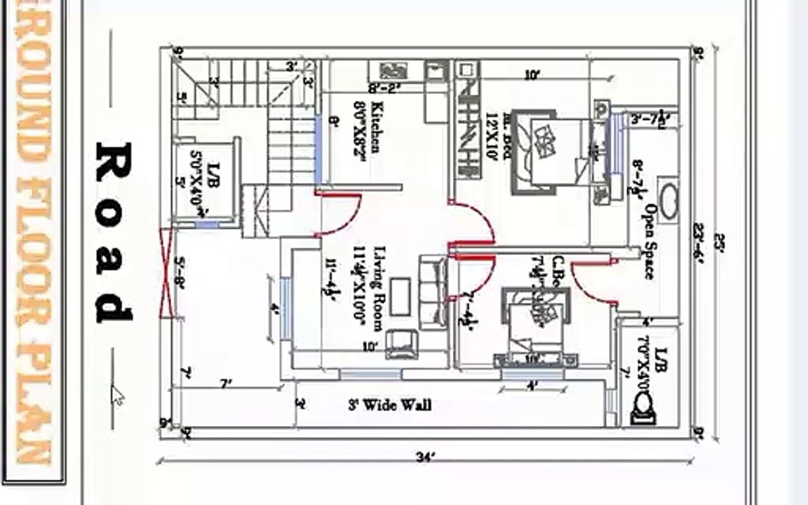 25 x 34 2bhk best house plan