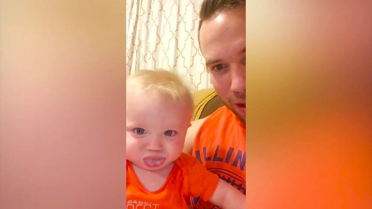 Funny Baby Mimics Daddy