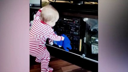 Funny Baby Trying to Help Mommy in Housework