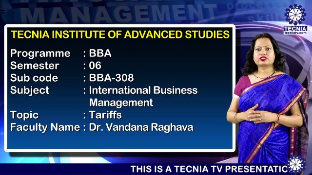 BBA || Dr. Vandna Raghava || Tariffs || TIAS || TECNIA TV