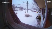 Doorbell cam captures intense blizzard burying this Canadian house in snow