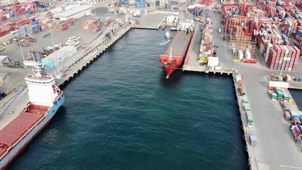 Ambarlı limanında yapılan denetimler drone ile havadan görüntülendi