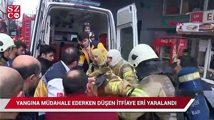 Yangına müdahale ederken düşen itfaiye eri ağır yaralı
