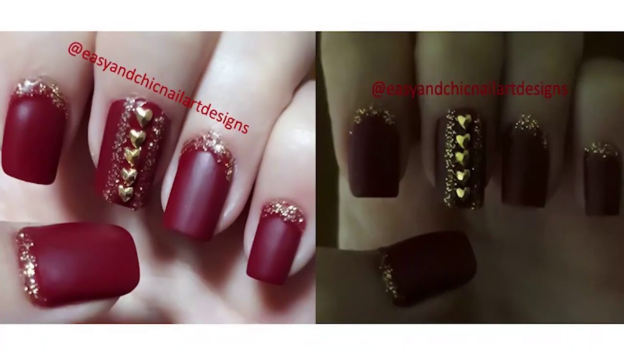 NAIL ART TUTORIAL -Burgundy Love Easy Nail Art Design for Valentine's Day-Nail Art For BEGINNERS