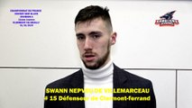 Hockey sur glace Interview de Swann Nepveu de Villemarceau, # 15 Défenseur des Sangliers Arvernes de Clermont-Ferrand, 01/02/2020 (D1 - 21J - Clermont-Ferrand VS Neuilly sur Marne)