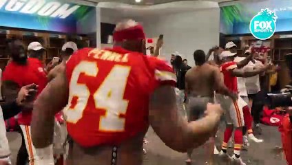 Kansas City Chiefs celebrate in the locker room after winning Super Bowl LIV - FOX NFL