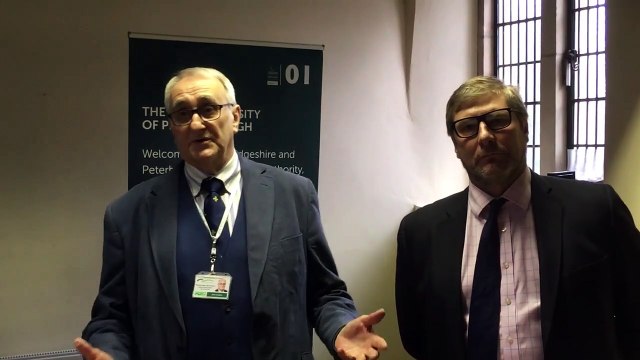 Cllr John Holdich speaking at the University of Peterborough exhibition