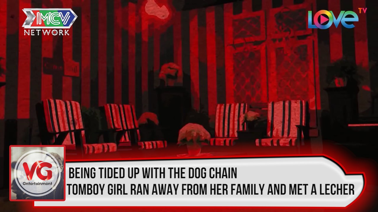 Being tided up with the dog chain, tomboy girl ran away from her family and met a lecher
