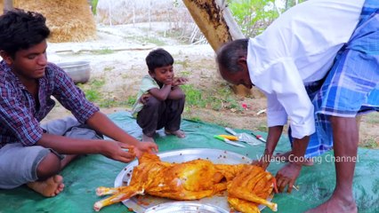 FULL GOAT FRY - Cooking and Eating - Grandpa Cooking Full Goat Fry - Village Cooking Channel