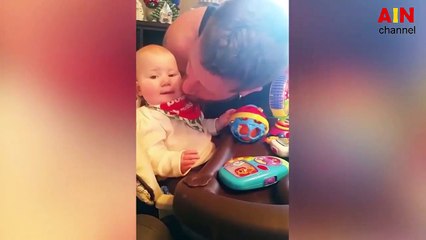 Cute Baby Reaction to Parent Kiss - Funny Family Video