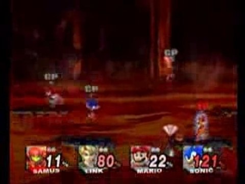 Super Smash Bros. Brawl - Samus VS Link VS Mario VS Sonic