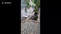 Electric scooter catches fire on streets of New York