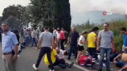 Devrilen servis otobüsü alev aldı; 20’si ağır 44 yaralı