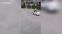 Four-year-old boy shows off incredible driving skills with toy car in China