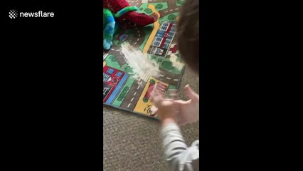 Naughty young boys in Australia cover everything with baby powder, including themselves