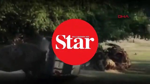Gergedan, eğitmenin otomobilini hurdaya çevirdi