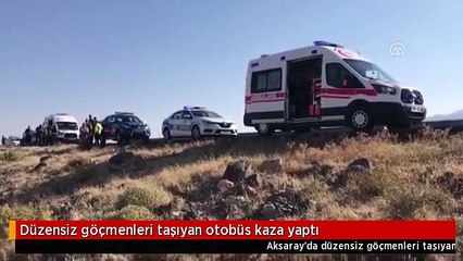 Düzensiz göçmenleri taşıyan otobüs kaza yaptı