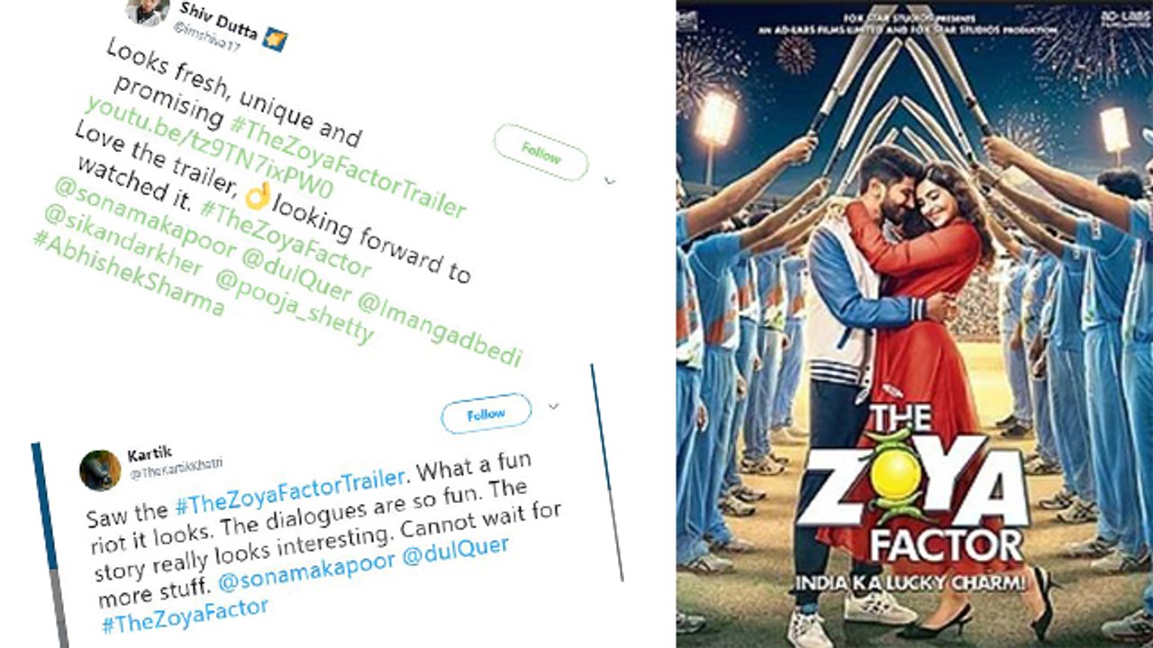 The Zoya Factor Trailer: Fans twitter reaction on Sonam Kapoor & Dulquer Salmaan's film | FilmiBeat