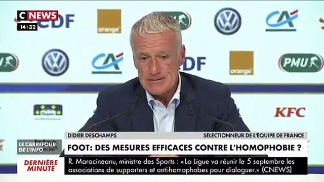 Homophobie dans les stades: Pour le sélectionneur de l’équipe de France de football, Didier Deschamps, il faut être « intransigeant » - VIDEO