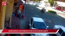 Acemi sürücü, motosikletle aynı yayaya iki kez çarptı