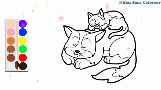Coloration Famille de chat | Peindre pour les jeunes enfants et dessiner pour les enfants