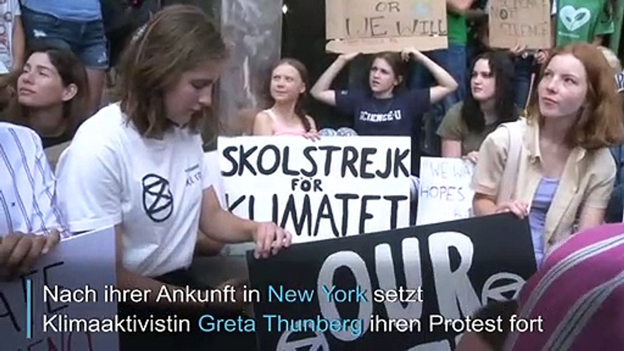 Greta Thunberg protestiert mit US-Schülern vor UNO-Sitz