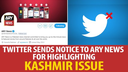 Twitter sends notice to ARY News for highlighting Kashmir issue