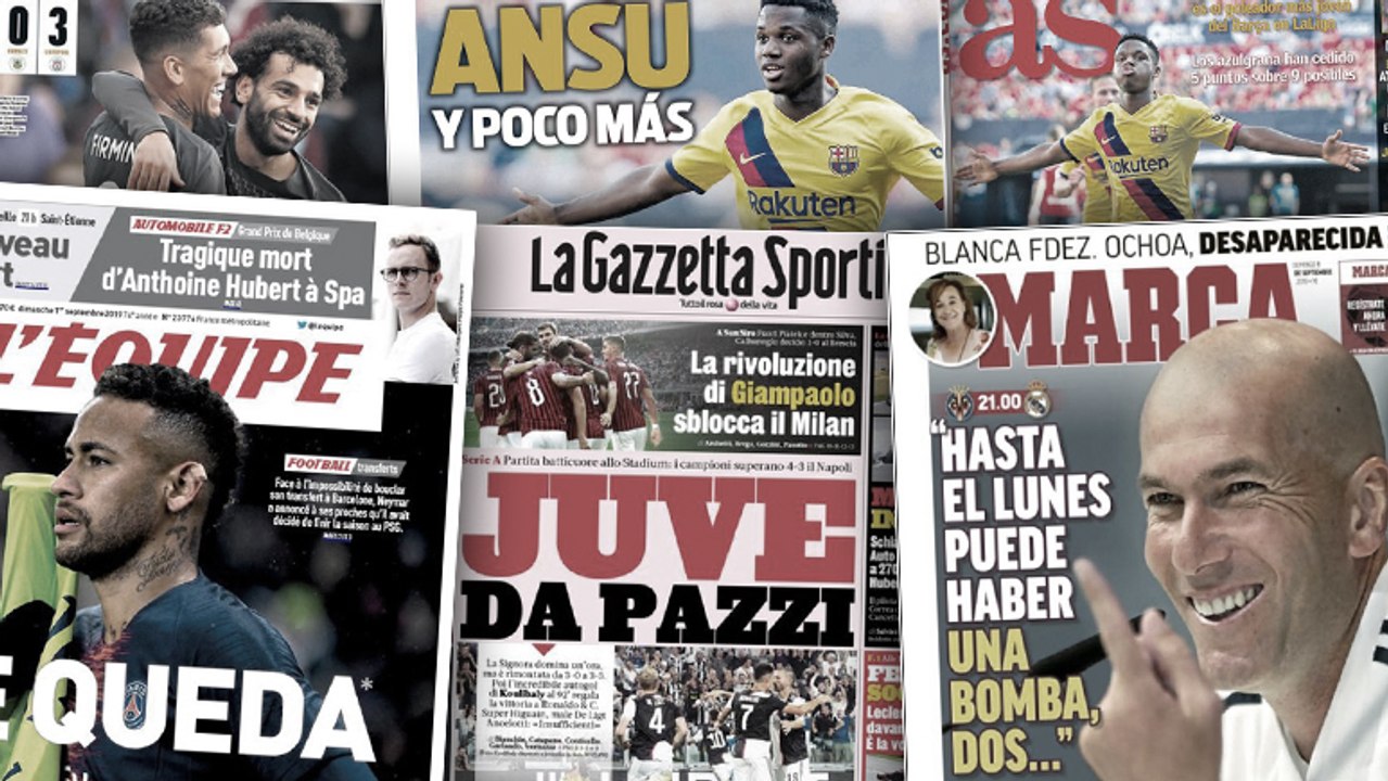 La presse espagnole s’enflamme pour Ansu Fati la nouvelle pépite du Barça, le match fou Juve-Napoli fait les gros titres en Italie