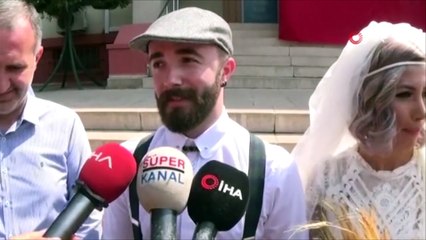 Gelin ile damattan bisikletli düğün konvoyu