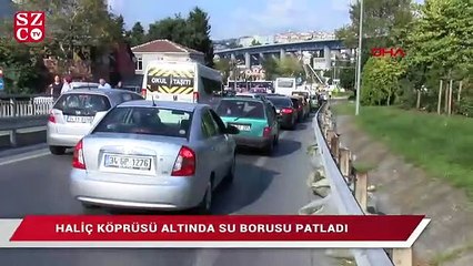 Haliç Köprüsü altında su borusu patladı, yol sular altında kaldı