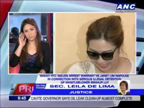 De Lima confirms arrest warrants vs Napoles, brother