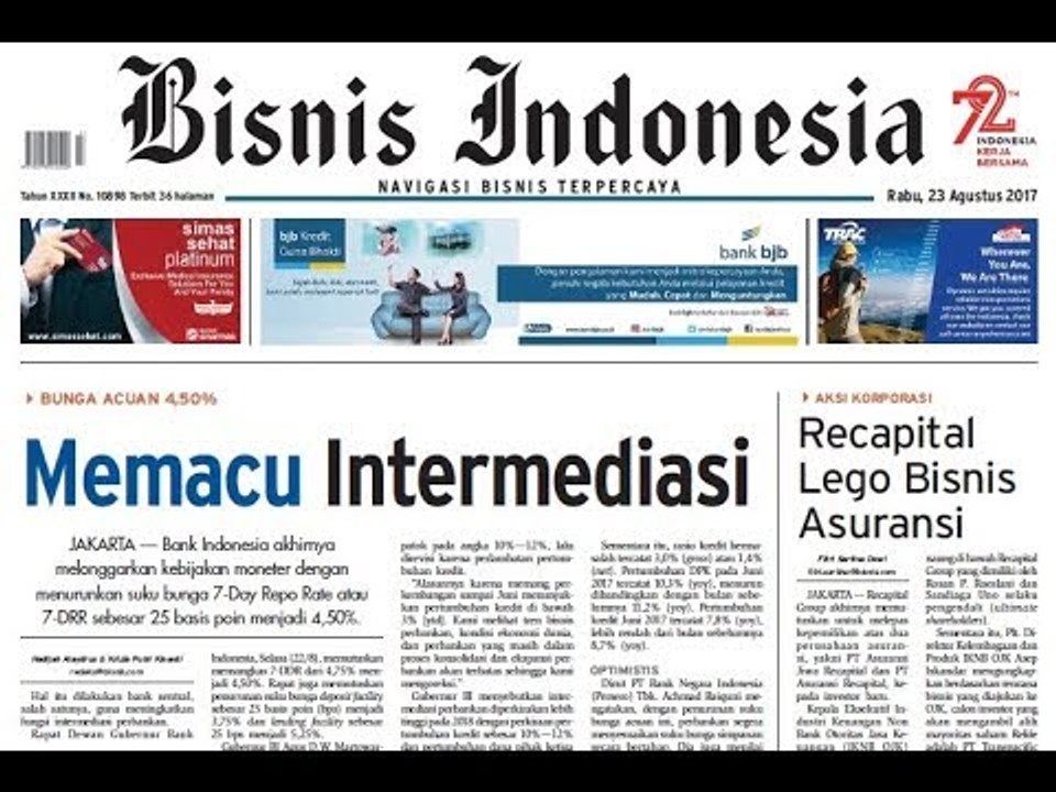 Kebijakan Suku Bunga Bank Indonesia - Bisnis Pagi Edisi 23 Agustus 2017 (2/3)
