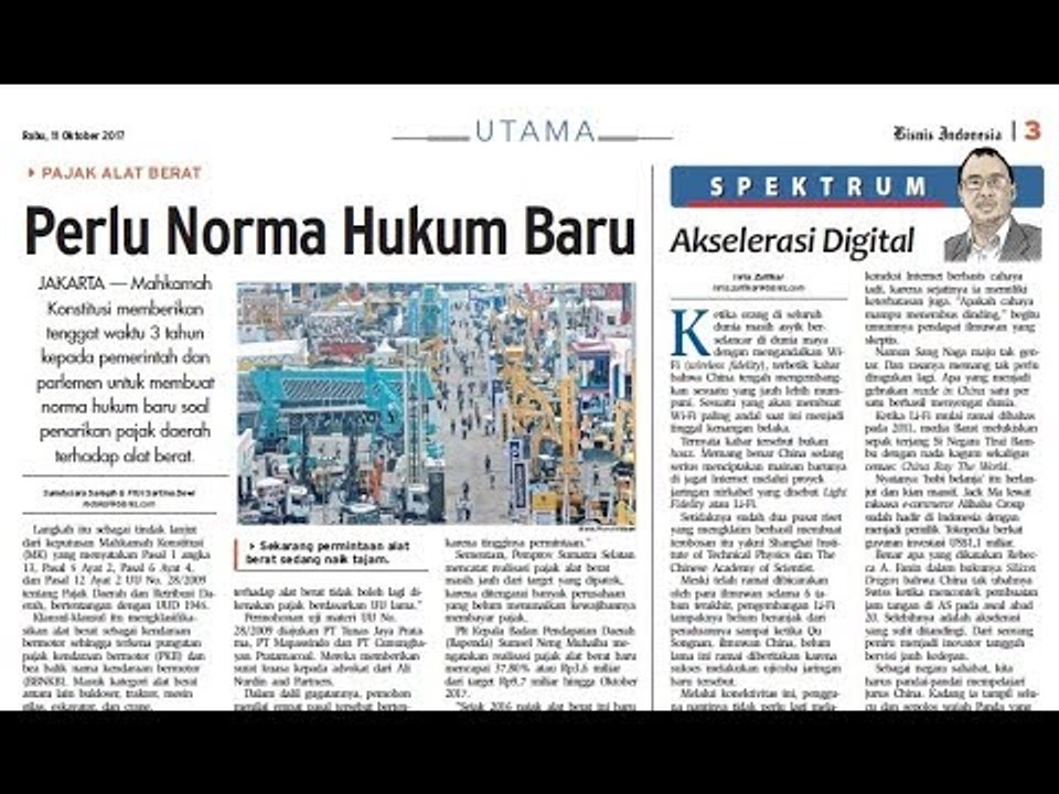 Perlu Regulasi Baru untuk Alat Berat - Bisnis Pagi Edisi 11 Oktober 2017 (2/3)