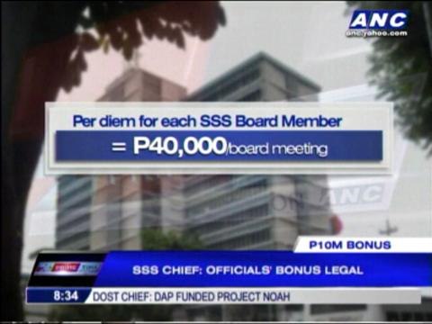 SSS chief defends officials' bonuses