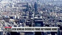An average of just 10-point-4 South Korean businesses abroad returned to South Korea each year from 2014 to 2018. This is far below the 482 U.S. businesses that returned home each year according to the U-turn Business Data report collected by the Federati